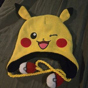 Yellow Pikachu Knit Hat with Ear Flaps